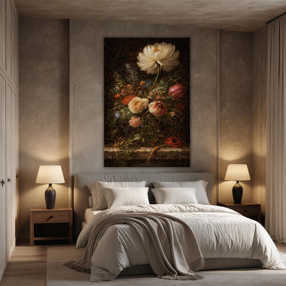 Vintage dutch oil painting print – dark moody floral canvas wall art