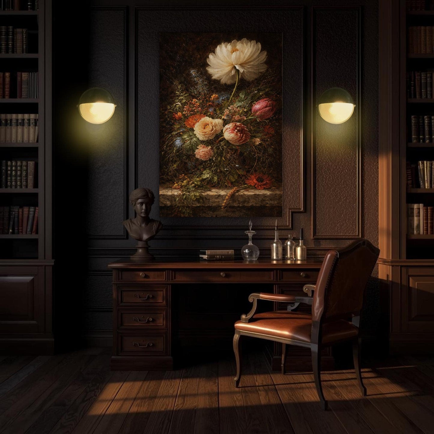 Vintage dutch oil painting print – dark moody floral canvas wall art
