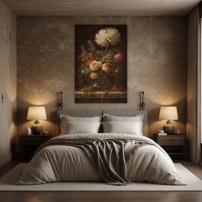 Vintage dutch oil painting print – dark moody floral canvas wall art