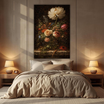 Vintage dutch oil painting print – dark moody floral canvas wall art
