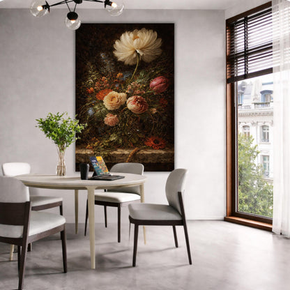 Vintage dutch oil painting print – dark moody floral canvas wall art