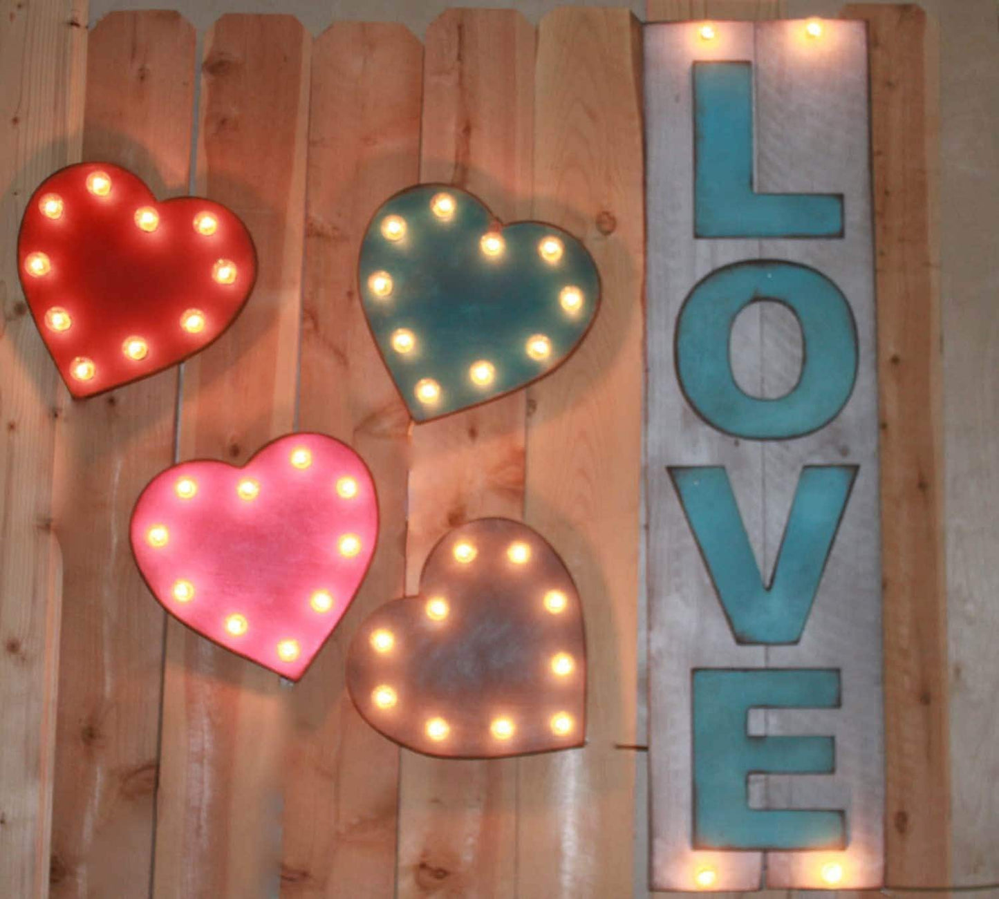 Vintage inspired heart marquee, lighted birch wood sign