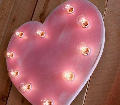 Vintage inspired heart marquee, lighted birch wood sign