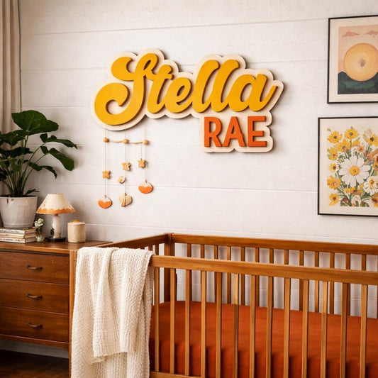 Custom 3d wooden name sign | mid century baby name wall decor, kids room