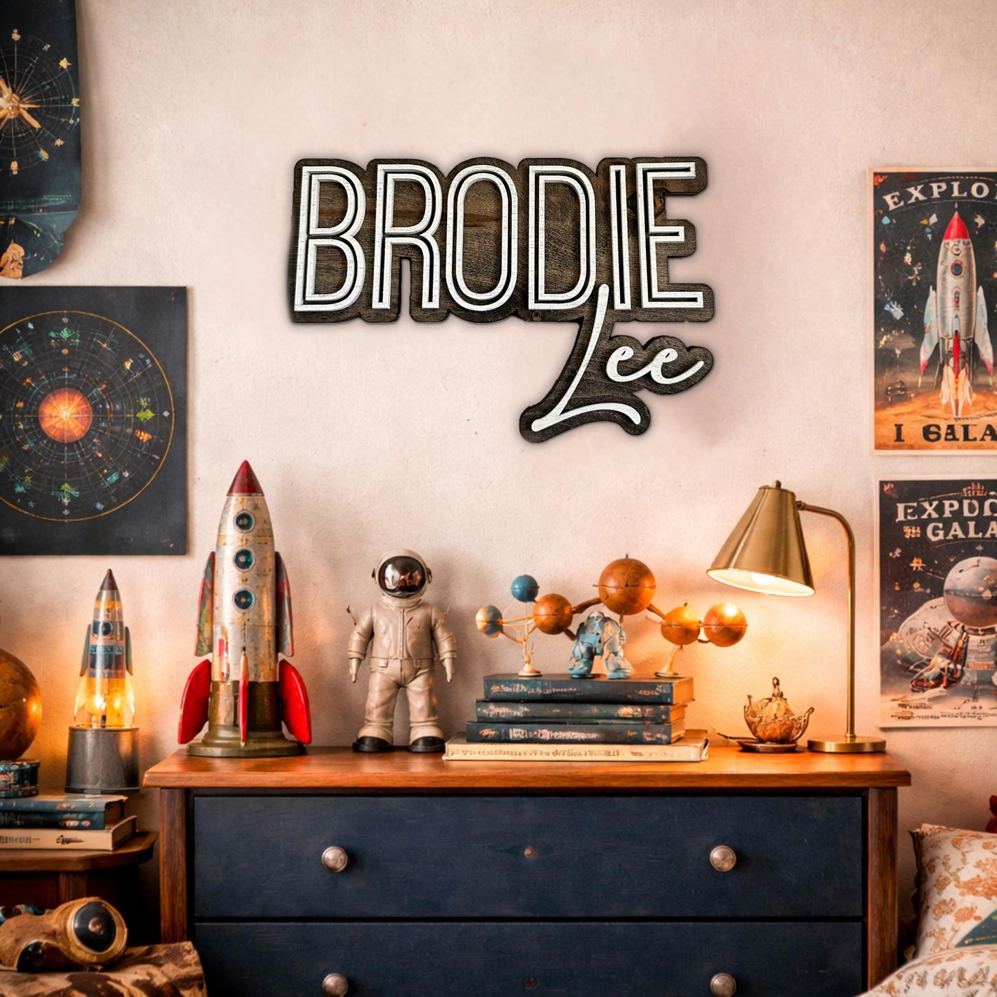 Custom 3d wooden name sign | mid century baby name wall decor, kids room