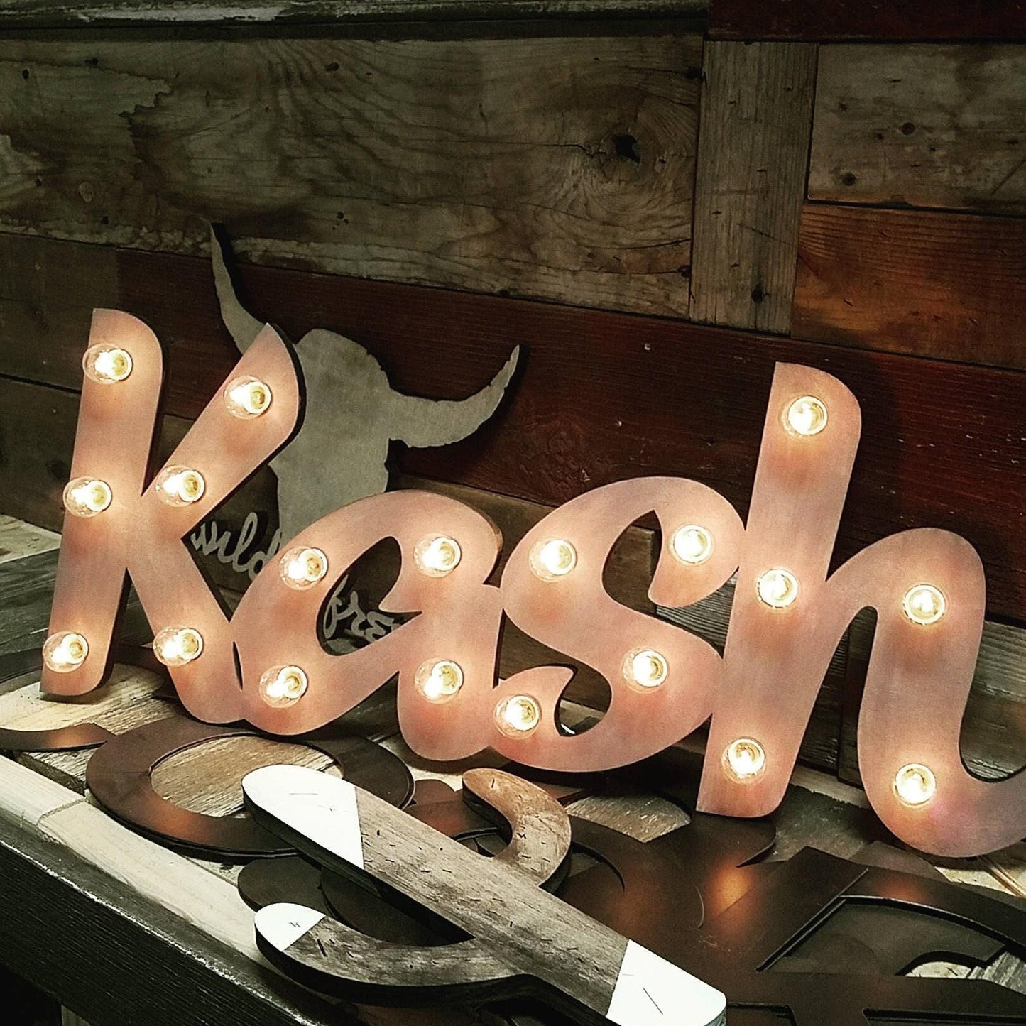 Custom wood marquee sign, lighted name sign, 12-inch tall
