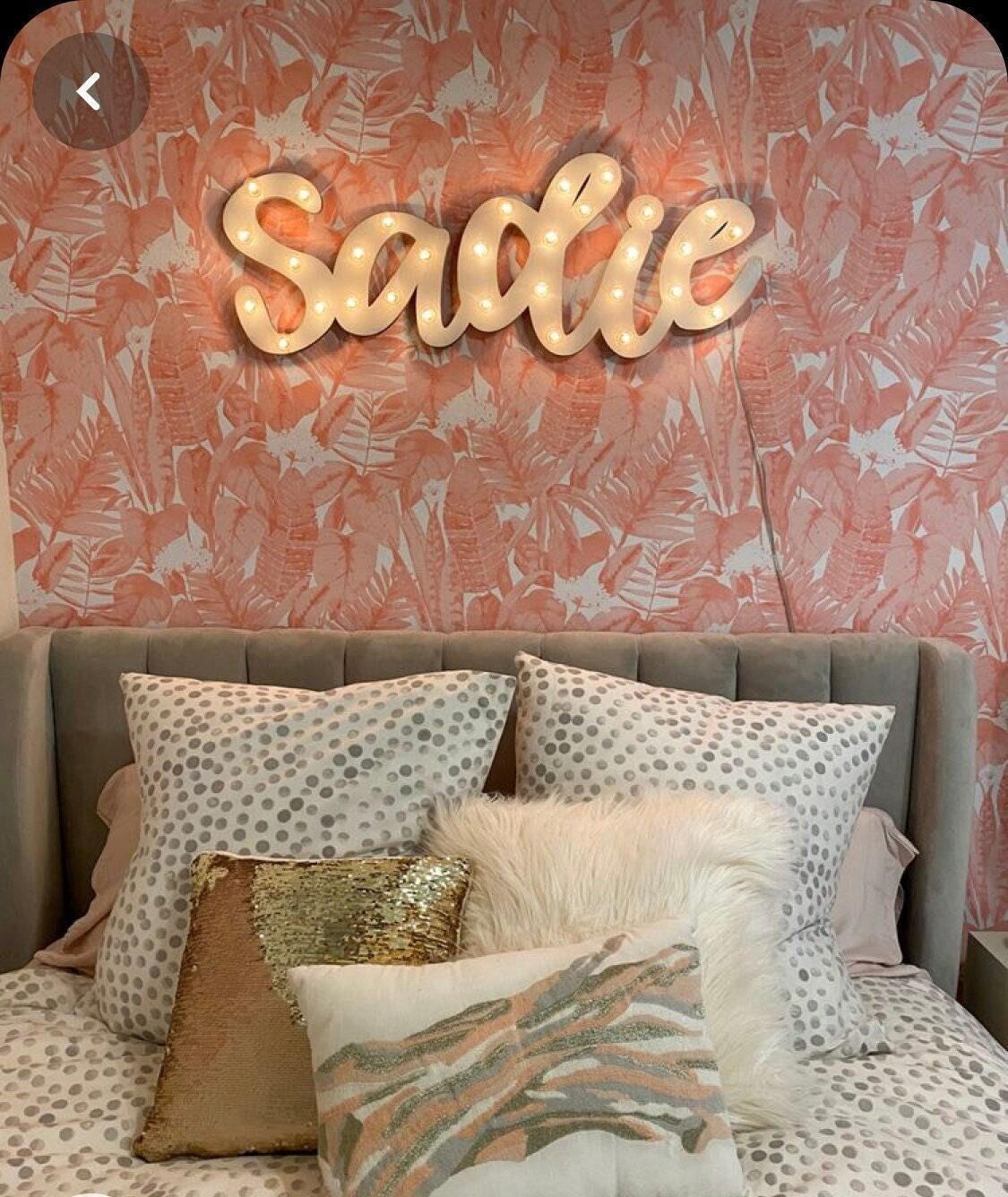 Custom wood marquee sign, lighted name sign, 12-inch tall
