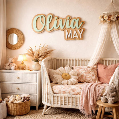 Custom 3d wooden name sign | mid century baby name wall decor, kids room