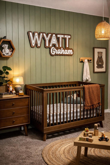 Custom 3d wooden name sign | mid century baby name wall decor, kids room