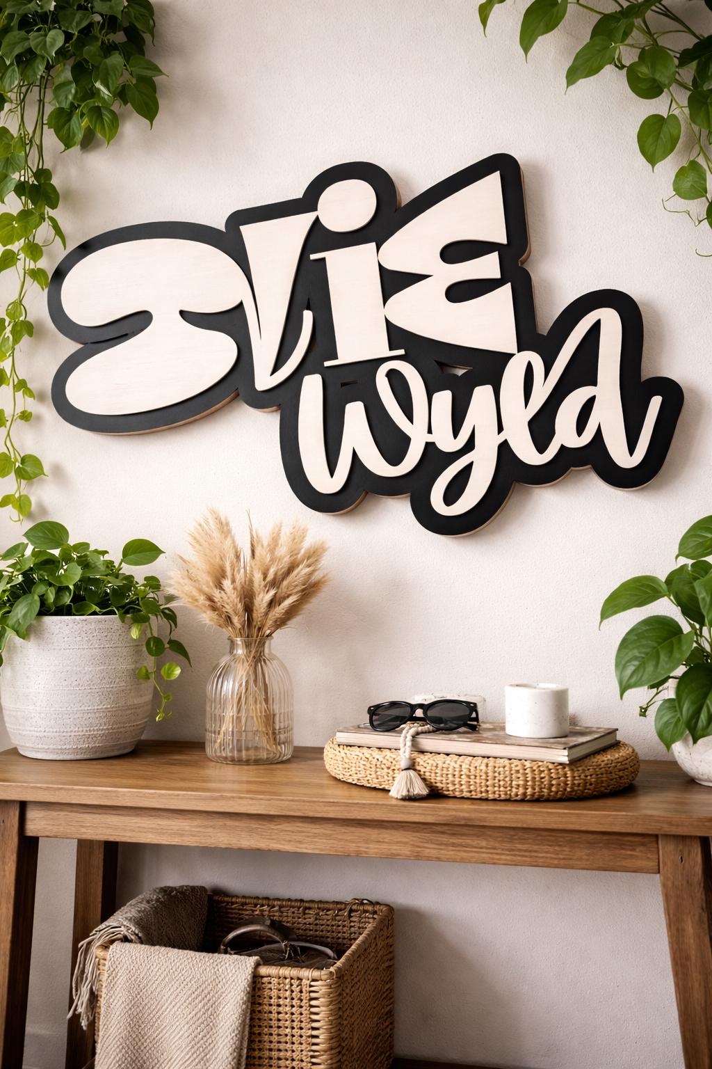 Custom 3d wooden name sign | mid century baby name wall decor, kids room