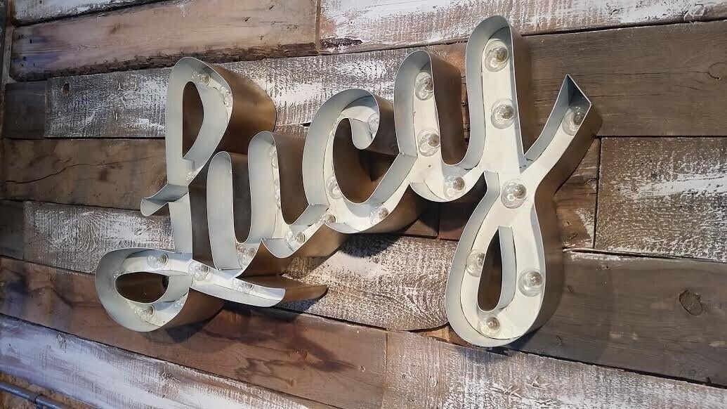 Large steel marquee sign – custom lighted bar, home decor