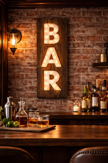 Custom wood marquee sign with lights, personalized name sign