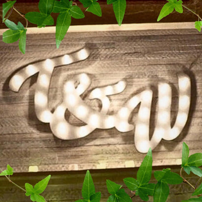 Custom wood lighted marquee sign, logo, brand, wedding, bar