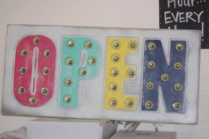 Custom wood marquee lighted sign, 3d maple letters