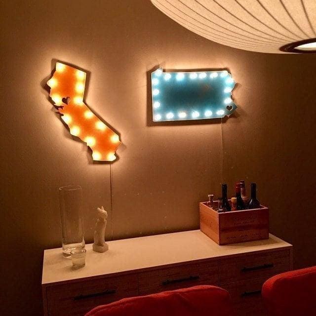 Vintage wood state marquee sign, custom led wall art (24 inch)