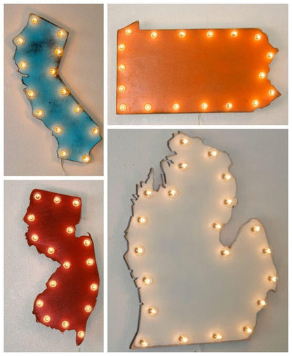 Vintage wood state marquee sign, custom led wall art (24 inch)