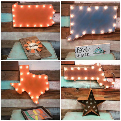 Vintage wood state marquee sign, custom led wall art (24 inch)