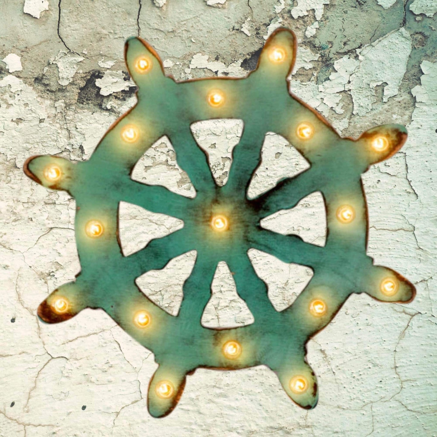 24" nautical captain's wheel marquee sign, lighted wood decor