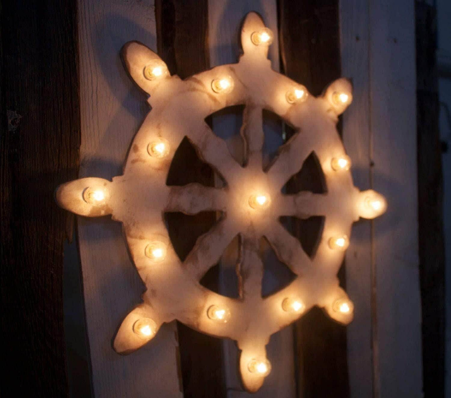 24" nautical captain's wheel marquee sign, lighted wood decor