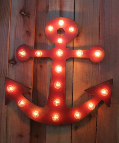 Maple wood lighted anchor marquee sign - nautical decor