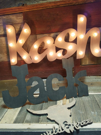Custom wood marquee sign, lighted wedding decor, personalized name