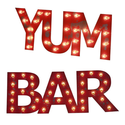 Custom metal marquee sign, light up bar decor, rustic wedding