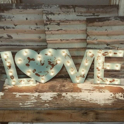 Custom metal marquee sign, light up bar decor, rustic wedding