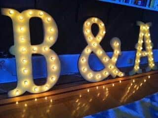 Large marquee letter trio, wedding initial sign, anniversary decor