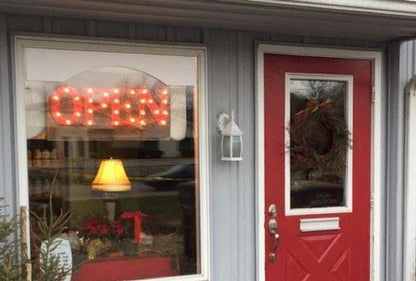 Illuminated wood marquee open sign | rustic storefront decor