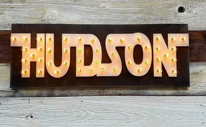 Illuminated wood marquee open sign | rustic storefront decor