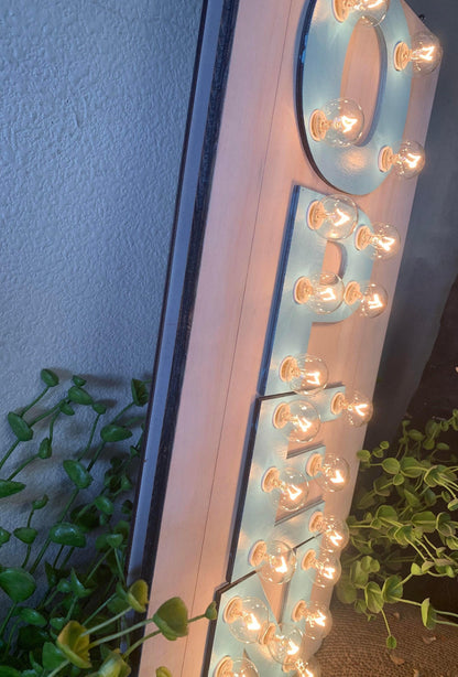 Illuminated wood marquee open sign | rustic storefront decor
