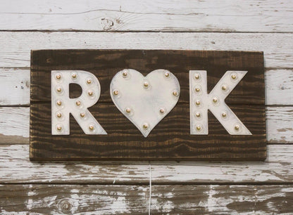 Illuminated wood marquee open sign | rustic storefront decor