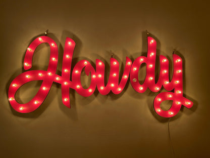 Handcrafted Maple Wood Howdy Marquee Sign, Lighted Western Wall Decor