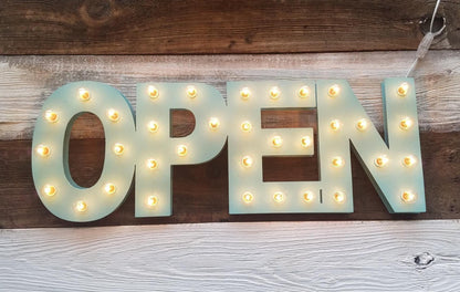 In stock open sign lighted marquee large custom vintage inspired wood sign… open lighted sign business boutique vendor event