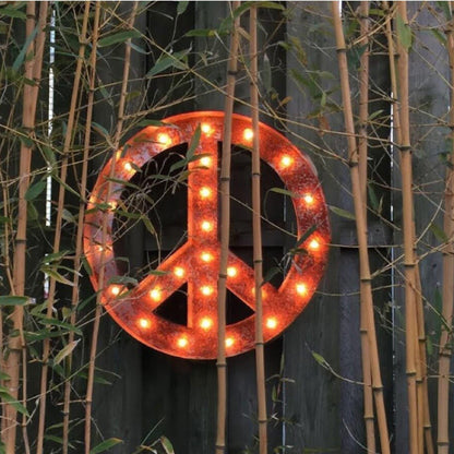 Large metal marquee peace sign old vintage style lighted peace sign steel..........kids teens game room home decor outdoor christmas