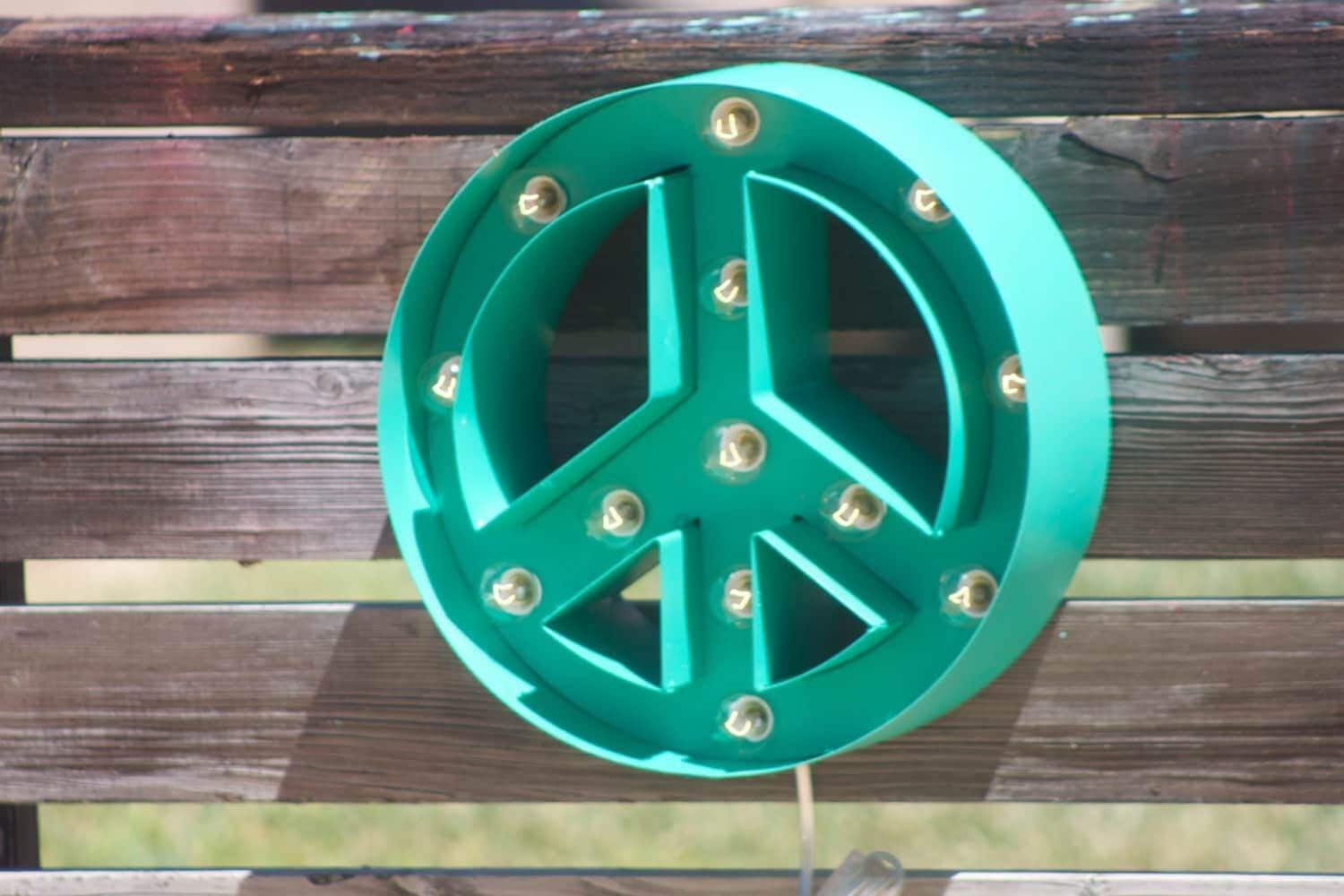 Large metal marquee peace sign old vintage style lighted peace sign steel..........kids teens game room home decor outdoor christmas