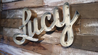 Large metal marquee sign lighted letters – steel script sign for bar, home, business, hola photos event decor, custom and personalized
