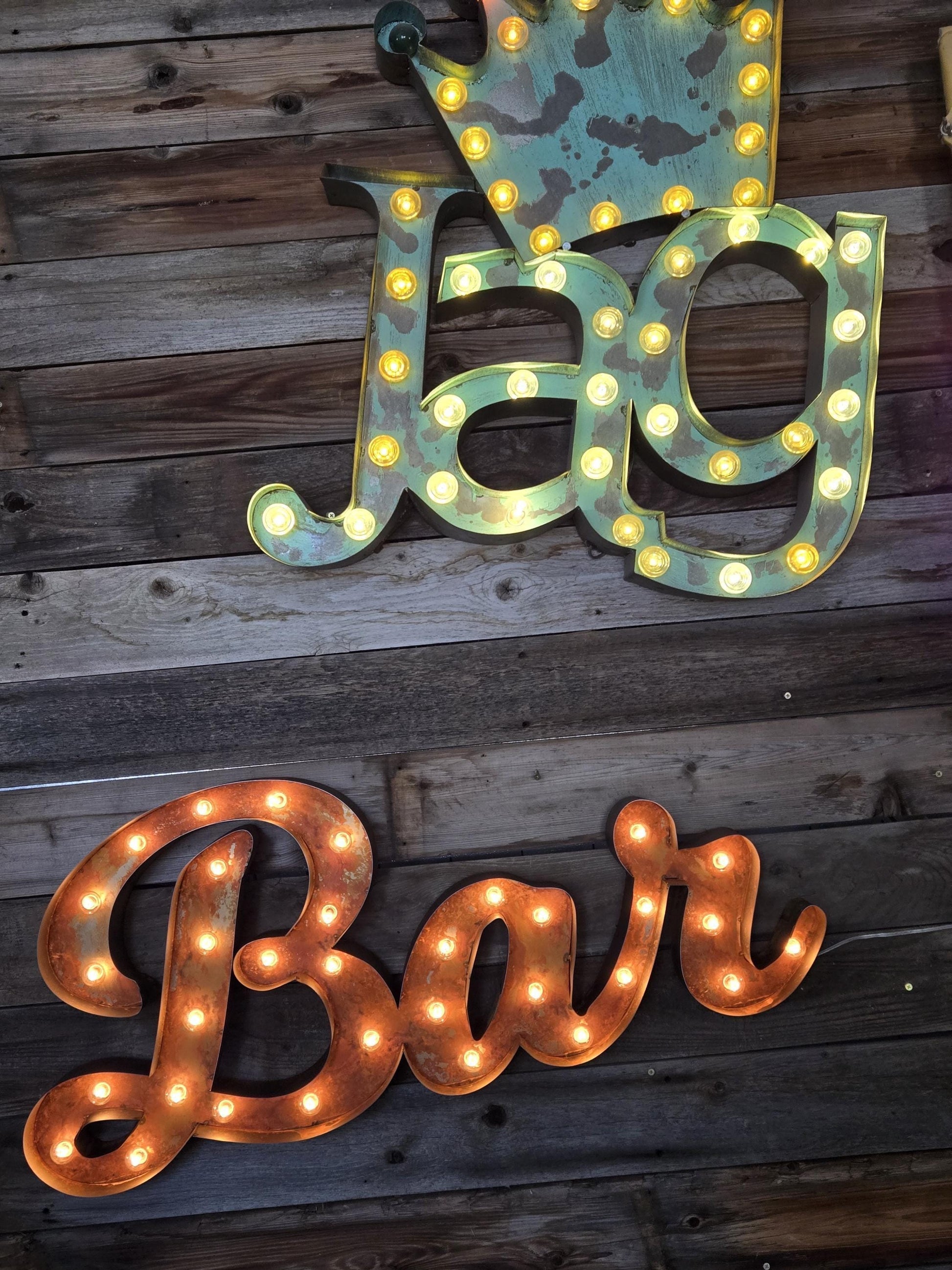 Sale big metal marquee lighted sign letters metal steel large script sign........... bar hola howdy love play photos business wedding