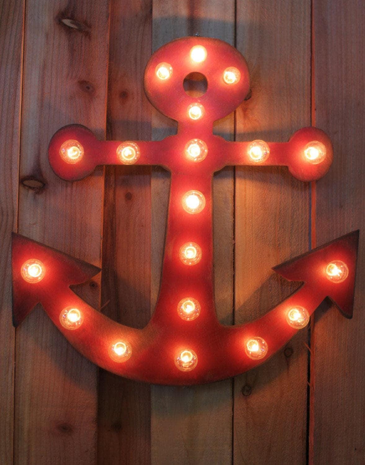 24" large wood anchor vintage marquee lighted wood