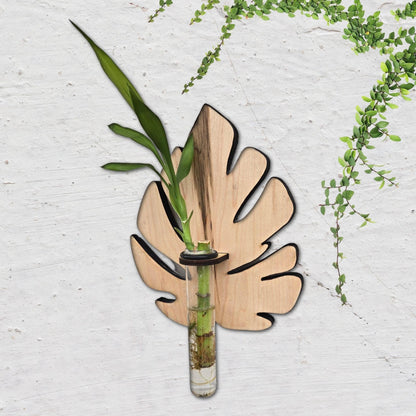 Monstera Plant Swirl Wood Wall Art Living Plant Propagation Water Plants; Mid Century, Boho, Customized, Propagation Station, Wall Vase