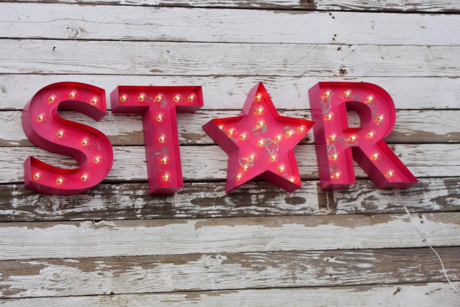 Marquee sign star large old vintage style marquee star metal steel........... wedding birthday home logo business decor