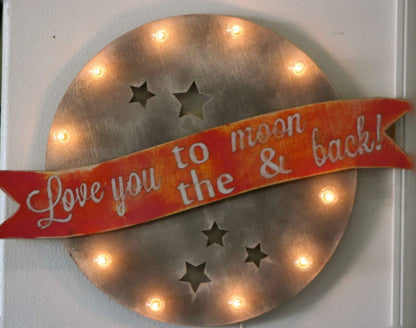 Wood sign love you to the moon & back marquee vintage inspired…. home love baby nursery wedding anniversary room