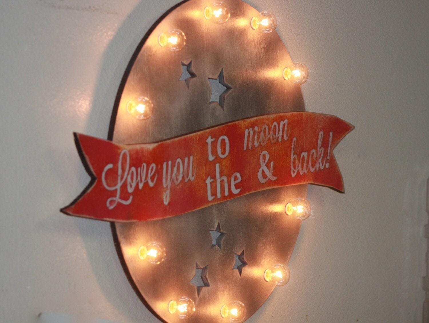 Wood sign love you to the moon & back marquee vintage inspired…. home love baby nursery wedding anniversary room