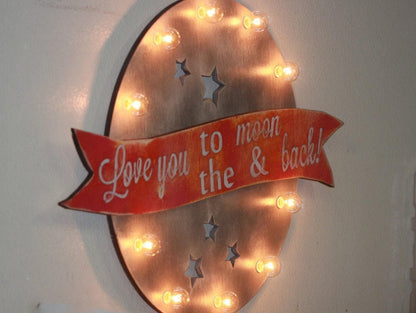 Wood sign love you to the moon & back marquee vintage inspired…. home love baby nursery wedding anniversary room