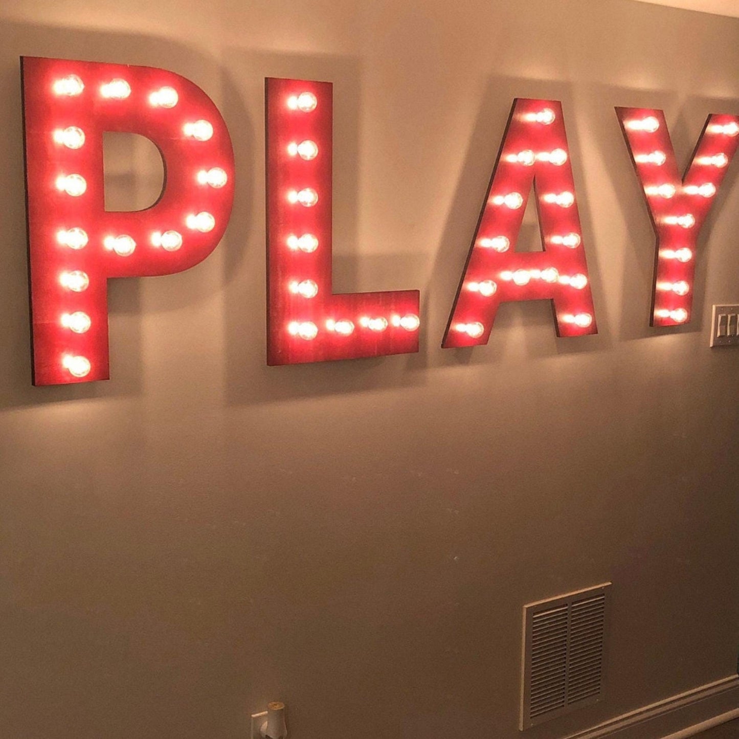 Maple wood marquee letters | personalized 4pc lighted play & love sign | kids room, game room, wedding, party decor, photo prop custom gift