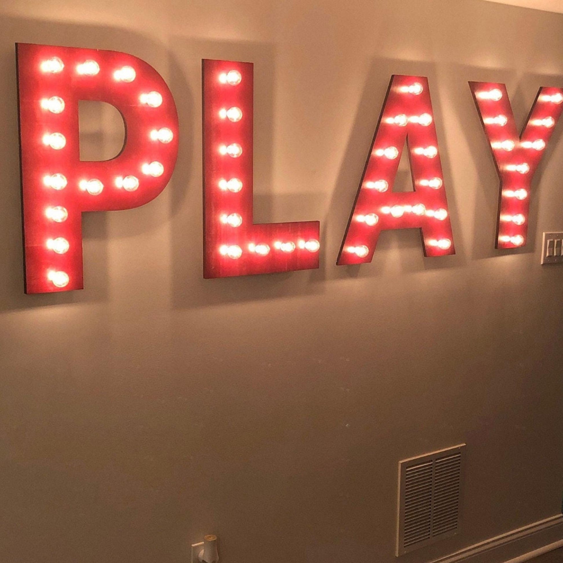 Maple wood marquee letters | personalized 4pc lighted play & love sign | kids room, game room, wedding, party decor, photo prop custom gift
