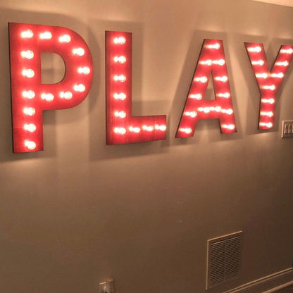 Maple wood marquee letters | personalized 4pc lighted play & love sign | kids room, game room, wedding, party decor, photo prop custom gift