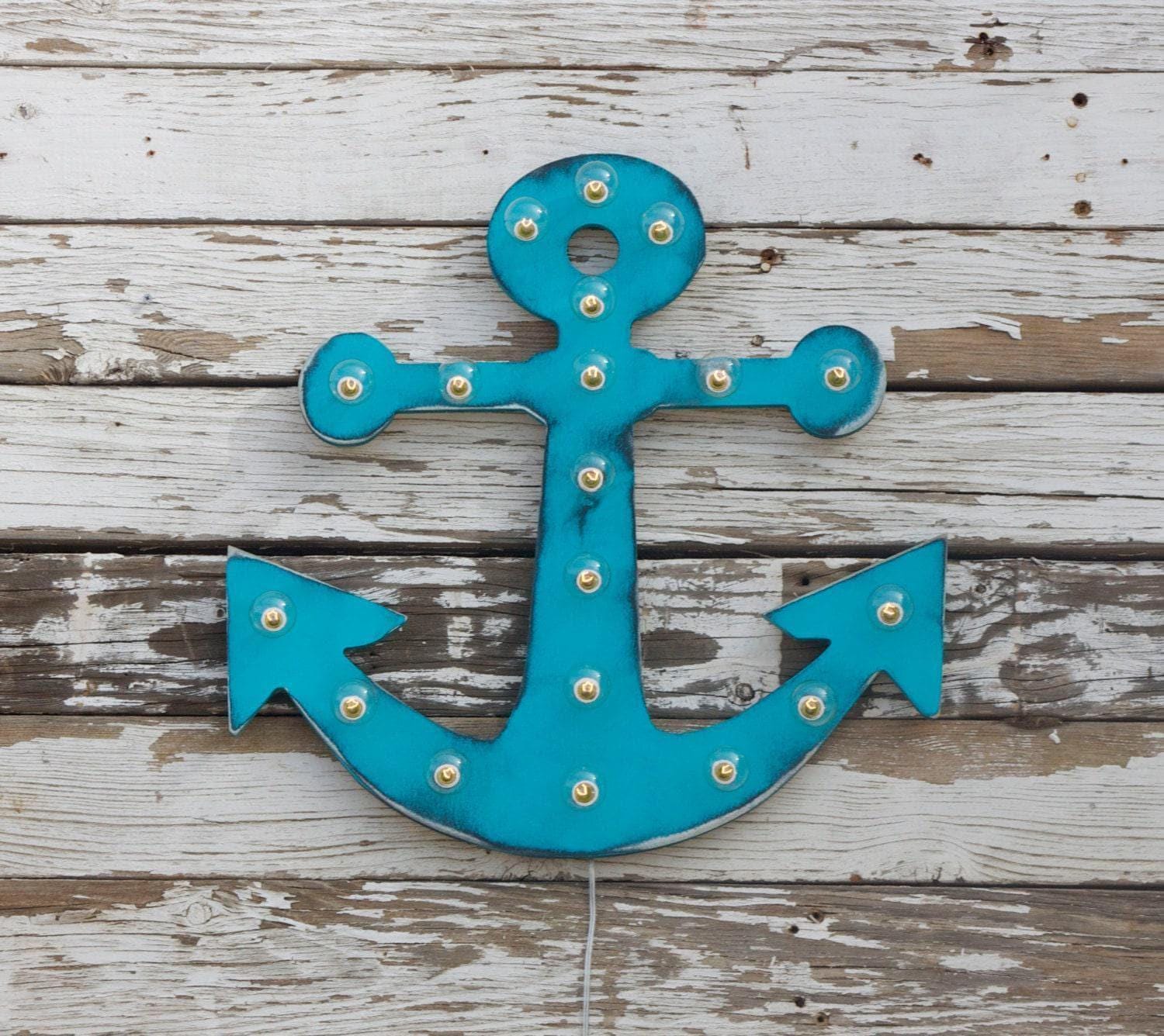 24" large wood anchor vintage marquee lighted wood