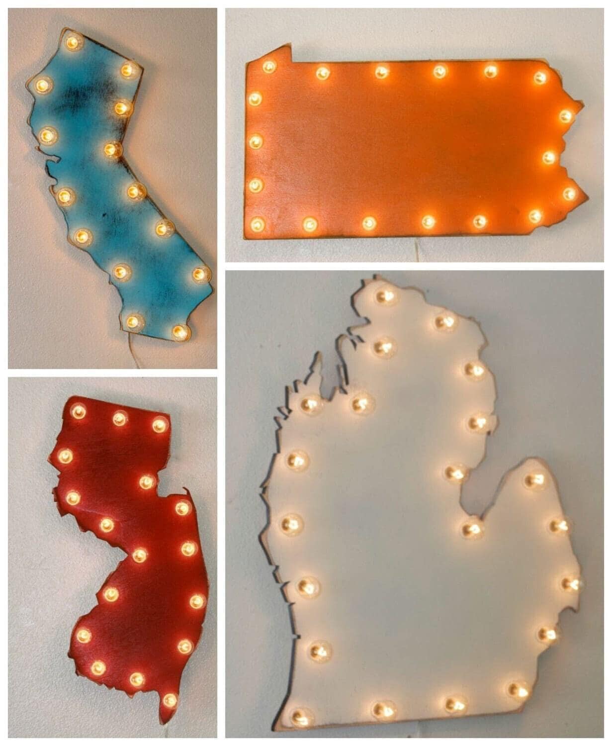 Marquee state sign 24" vintage wood art marquee california, texas, arizona, north carolina, new york, georgia, washington florida