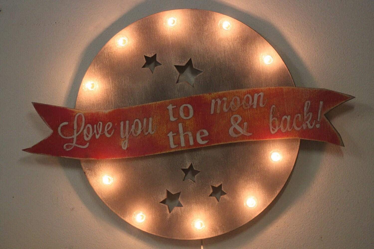 Wood sign love you to the moon & back marquee vintage inspired…. home love baby nursery wedding anniversary room